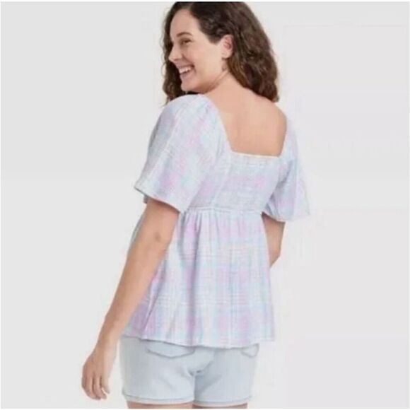 ISABEL MATERNITY Ingrid & Isabel Pastel Plaid Peekaboo Tie-Front Top NWT Easter - Picture 3 of 12